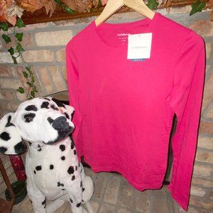 Croft & Barrow Classic Tee Shirt T-Shirt Top XS Bright Pink Red Long Sleeve NWT